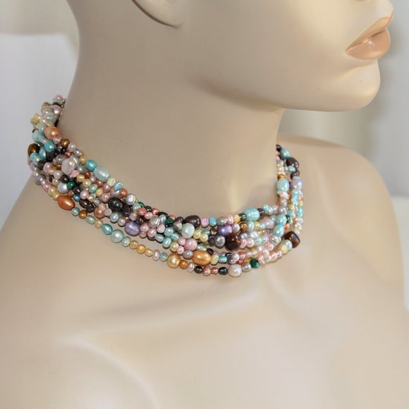 Sterling Silver 7-Strand Pearl Necklace - Picture 4 of 14